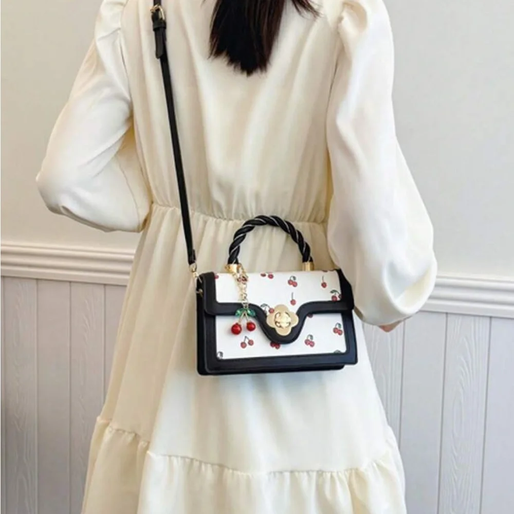 New Cherry Print Black and White Handbag/Crossbody Bag - Picture 3 of 4